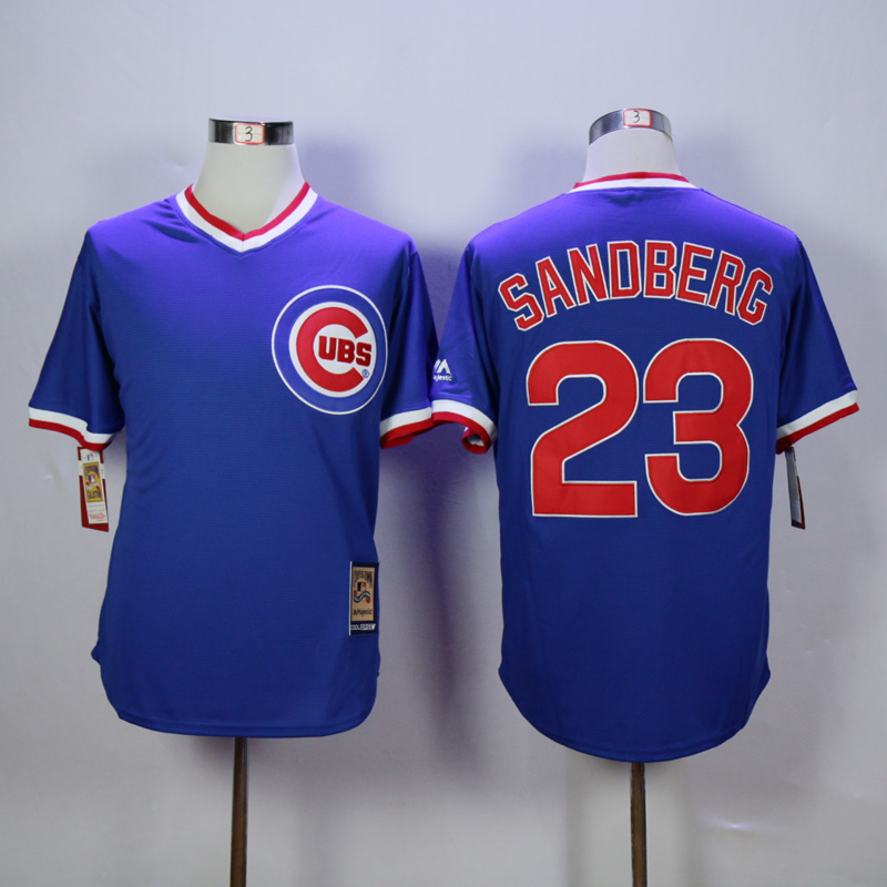 Men Chicago Cubs 23 Sandberg Blue Throwback MLB Jerseys